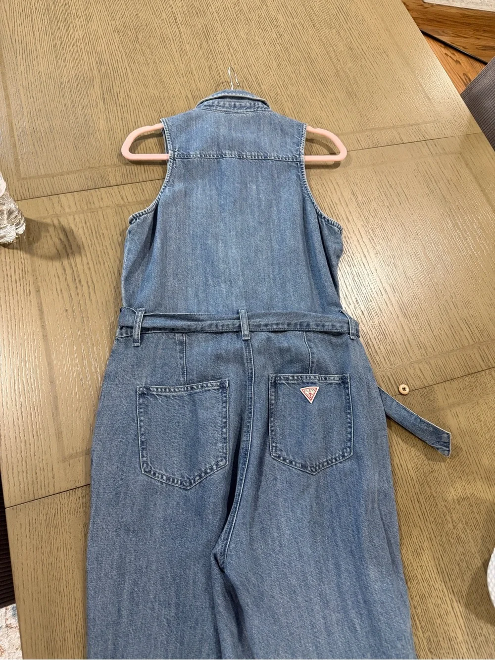 Guess Sleeveless Denim Jumpsuit in Light Blue Wash
